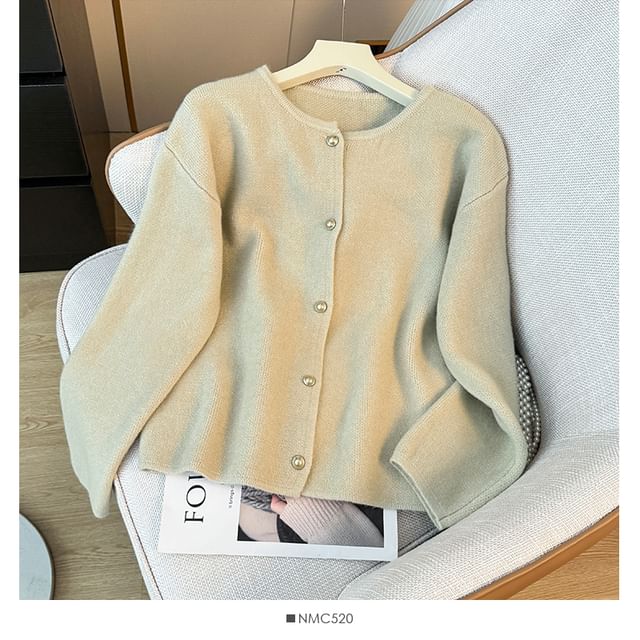 Pearl-Button Round-Neck Cardigan in 8 Colors