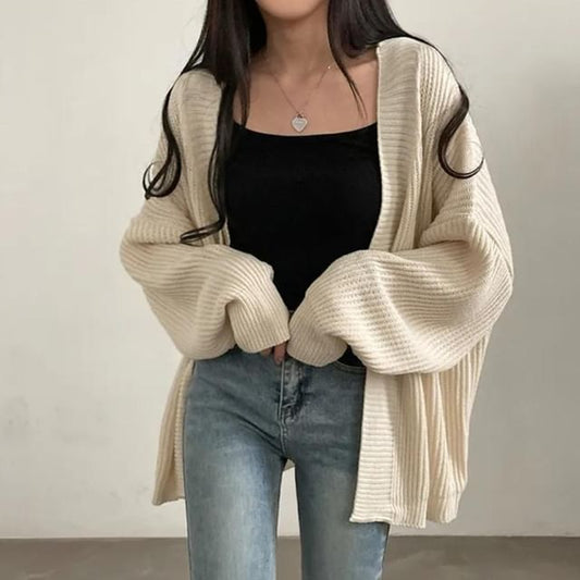 Oversized Open Front Plain Cardigan