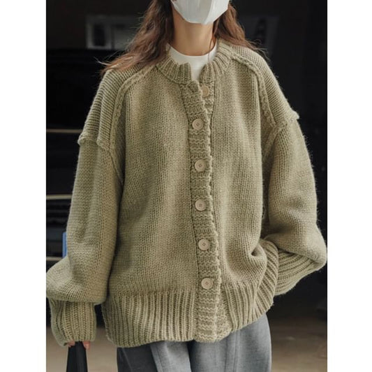 Relaxed Crew Neck Solid Oversized Sweater