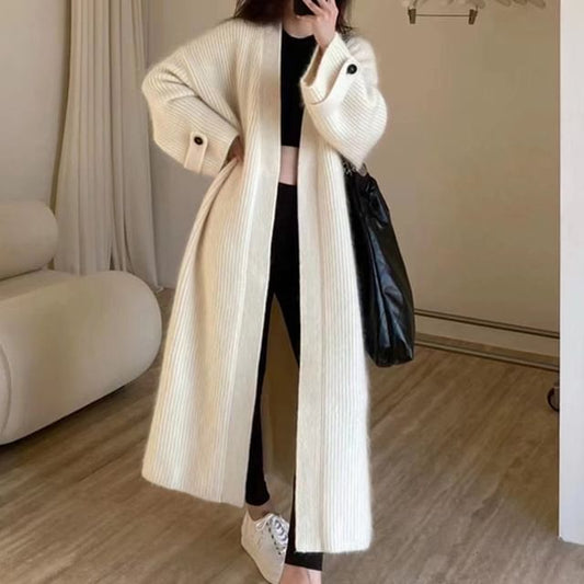 Ribbed Knit Open Front Long Cardigan