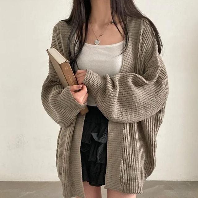Oversized Open Front Plain Cardigan