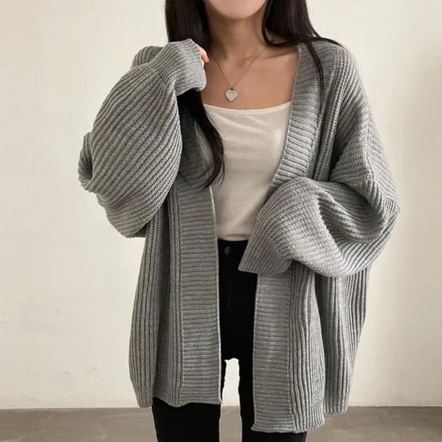 Oversized Open Front Plain Cardigan