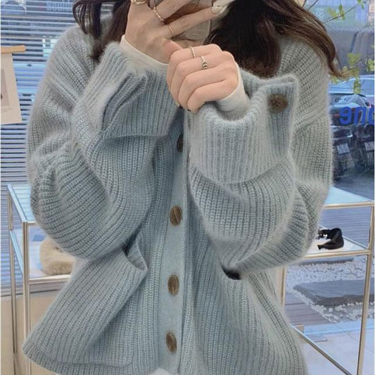 V-Neck Solid Button-Front Knit Jacket