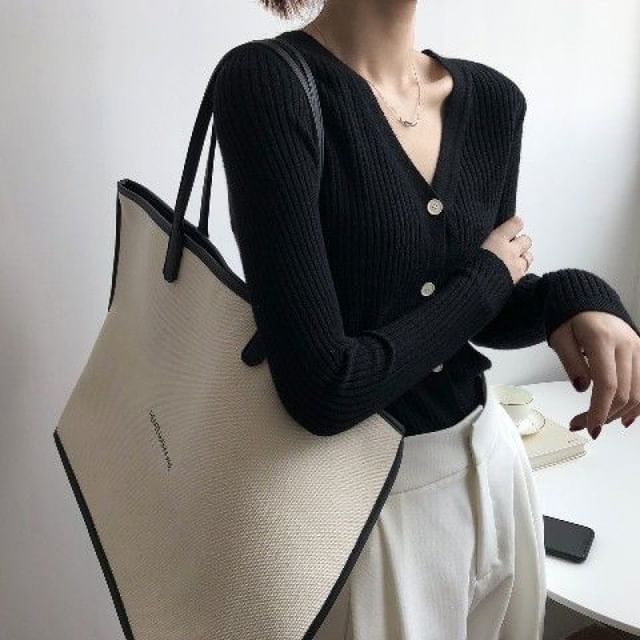 Long Sleeve V-Neck Button Cropped Ribbed Knit Sweater