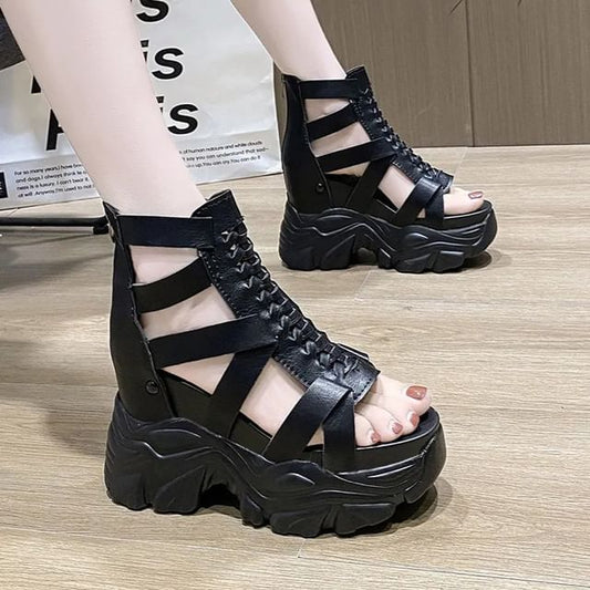 Lace-Up Strappy Platform Chunky Heel Sandals