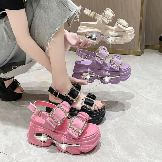 Rhinestone Platform Chunky Heel Sandals