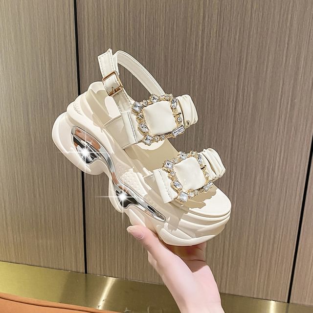 Rhinestone Platform Chunky Heel Sandals