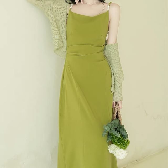 Spaghetti Strap A-Line Maxi Dress with Light Jacket Set