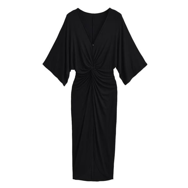 V-Neck 3/4-Sleeve Sheath Maxi Dress