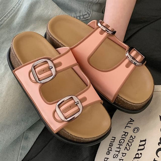 Buckled Platform Slide Sandals