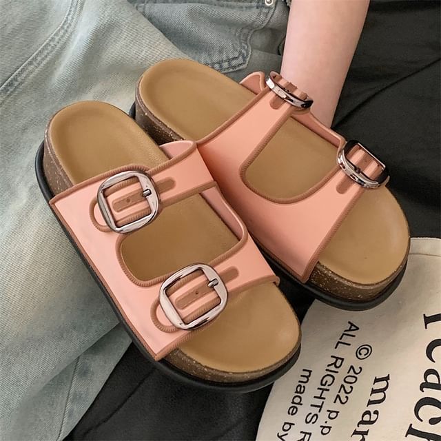 Buckled Platform Slide Sandals