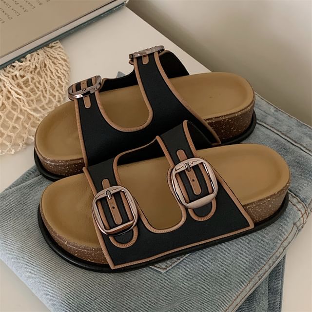 Buckled Platform Slide Sandals