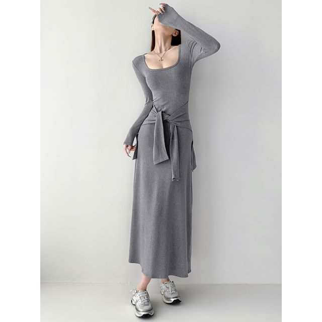 Tie-Waist Square-Neck Maxi T-Shirt Dress