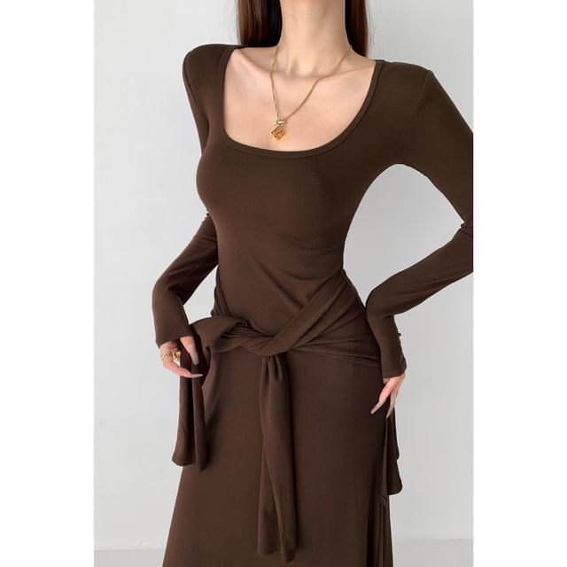 Tie-Waist Square-Neck Maxi T-Shirt Dress