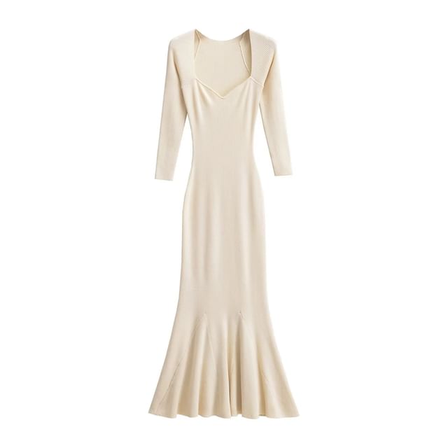 Square Neck Long Sleeve Fitted Maxi Gown