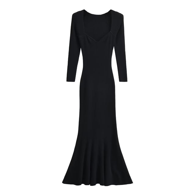 Square Neck Long Sleeve Fitted Maxi Gown