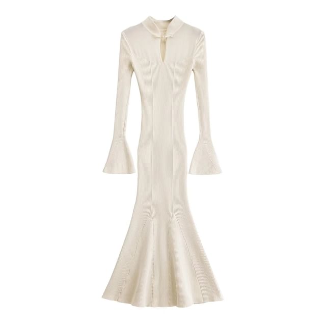 Keyhole Ribbed Long Sleeve Mermaid Bodycon Maxi Dress