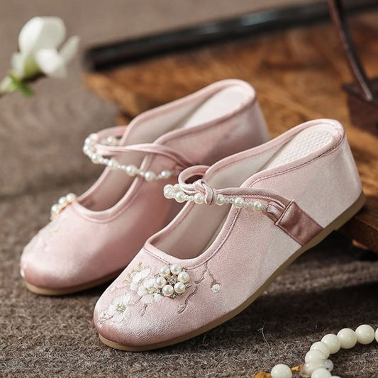Beaded Wedge-Heel Mules