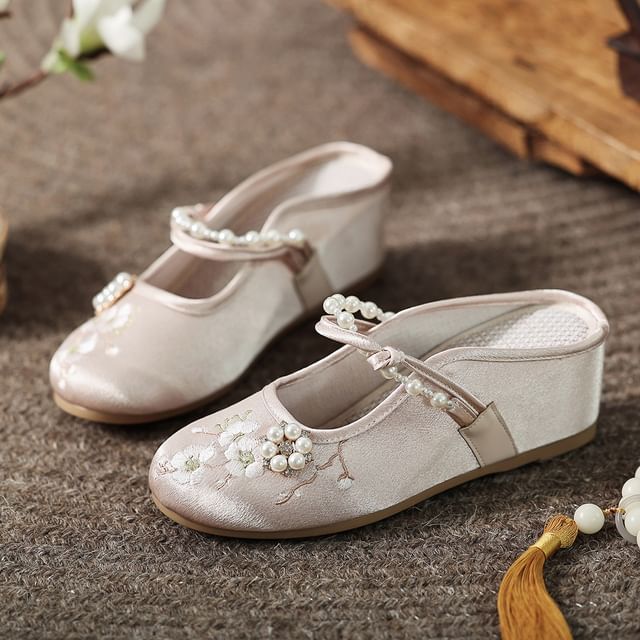 Beaded Wedge-Heel Mules