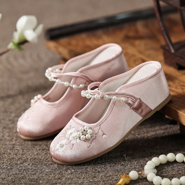 Beaded Wedge-Heel Mules