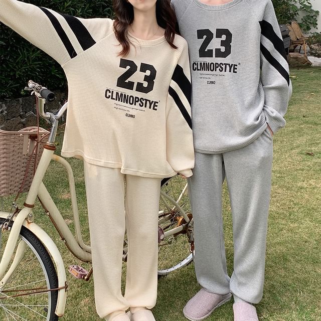 Couple Matching Pajama Set: Long-Sleeve Numbering Top + Pants
