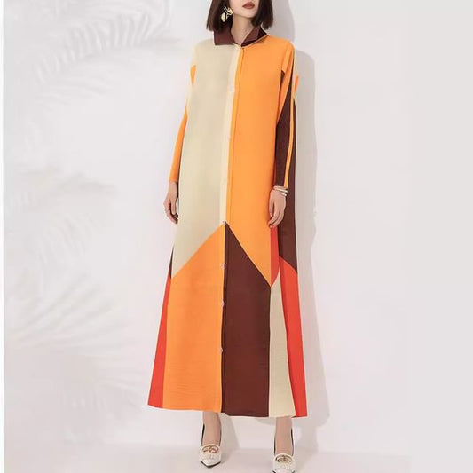 Color-Block Long-Sleeve Shirt Maxi Dress