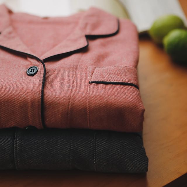 Couple Matching Pajama Set: Long-Sleeve Button-Up Top + Pants