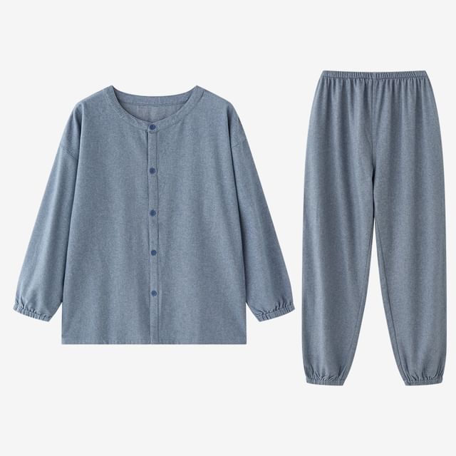 Couple Matching Pajama Set: Long-Sleeve Plaid Top + Pants