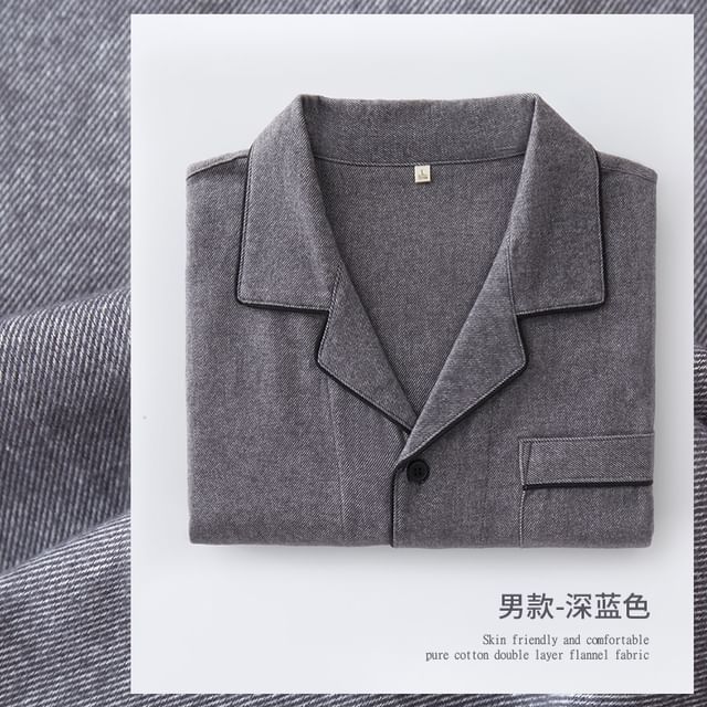 Couple Matching Pajama Set: Long-Sleeve Button-Up Top + Pants