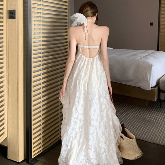 Jacquard Halter Open Back A-Line Maxi Gown