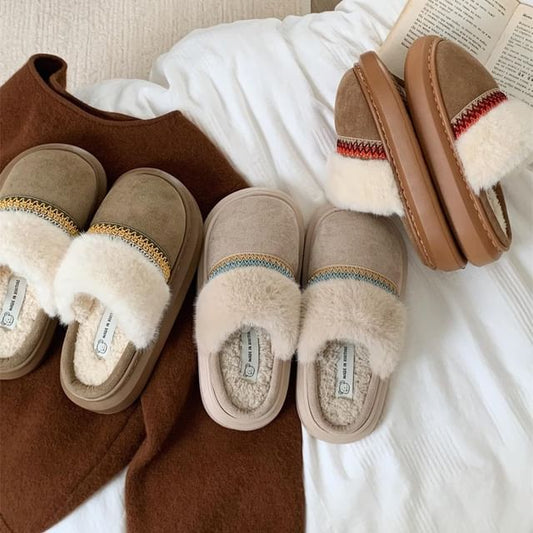 Fleece-Lined Platform Slide Sandals