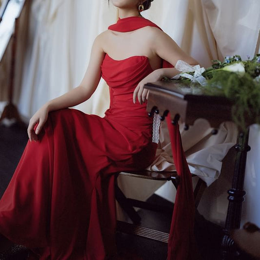 Strapless Ruched Sheath Evening Gown