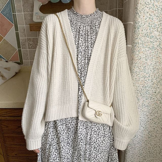Long Sleeve V-Neck Open Front Knit Cardigan