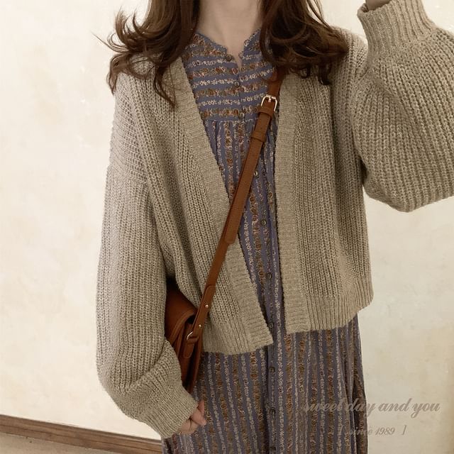 Long Sleeve V-Neck Open Front Knit Cardigan