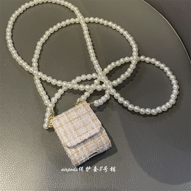 Fabric AirPods / Pro Earphone Case Skin / Faux Pearl Strap / Lanyard / Set