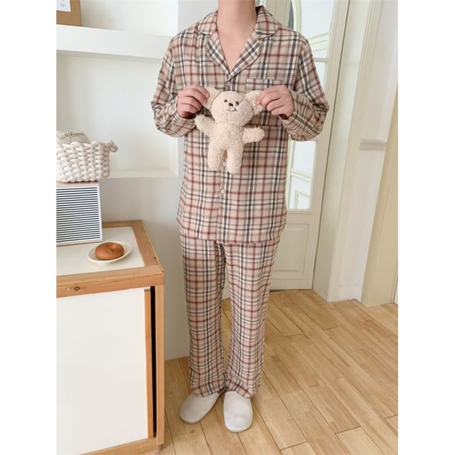 Couple Matching Long-Sleeve Plaid Pajama Top / Pants / Dress / Set