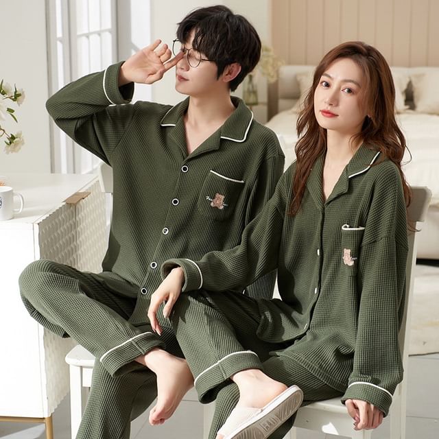 Couple Matching Loungewear Set : Long-Sleeve Bear Print Top + Pants