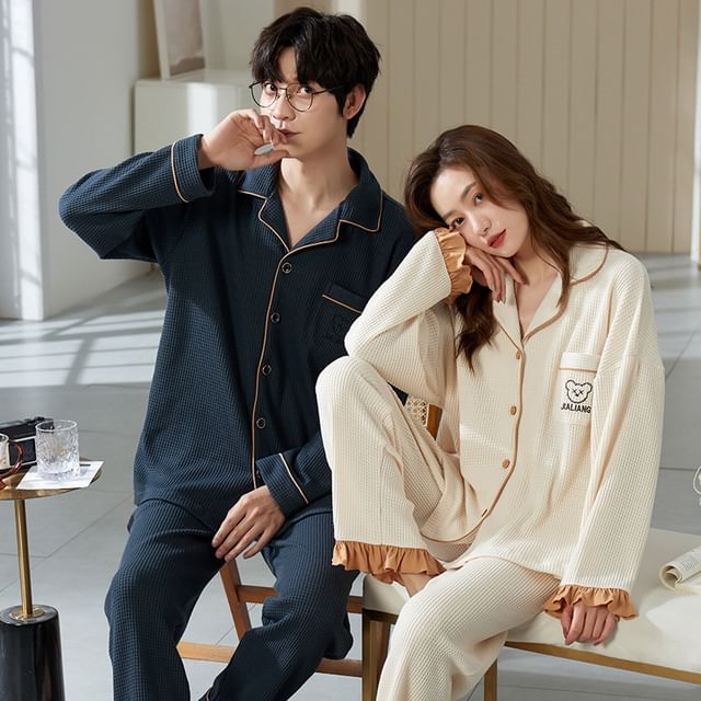 Couple Matching Loungewear Set : Long-Sleeve Bear Print Top + Pants