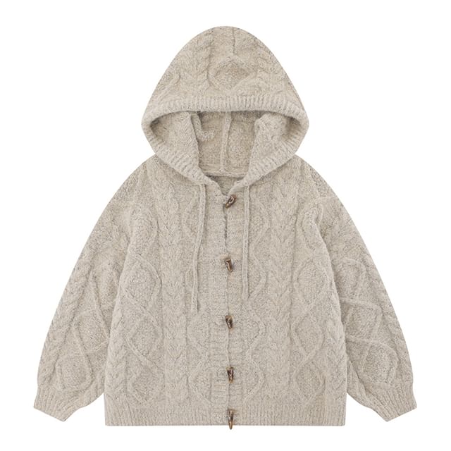 Solid Hood Cable Knit Toggle Cardigan