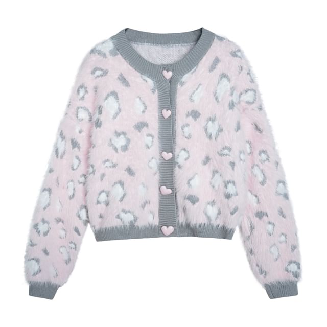 Round Neck Leopard Fluffy Cardigan Set