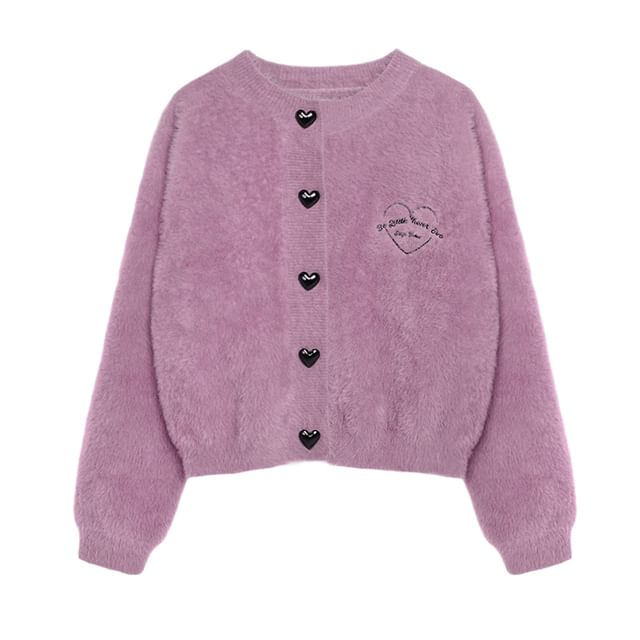 Crew Neck Basic Fluffy Cardigan Set