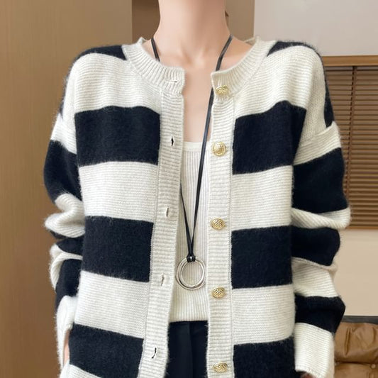 Round Neck Two Tone Cardigan