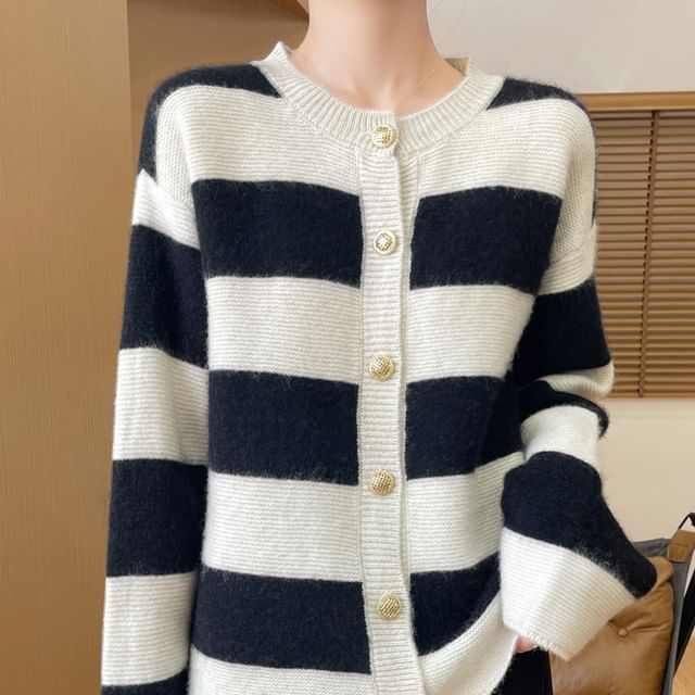 Round Neck Two Tone Cardigan
