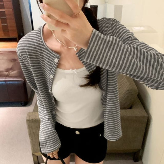 Round Neck Striped Cardigan