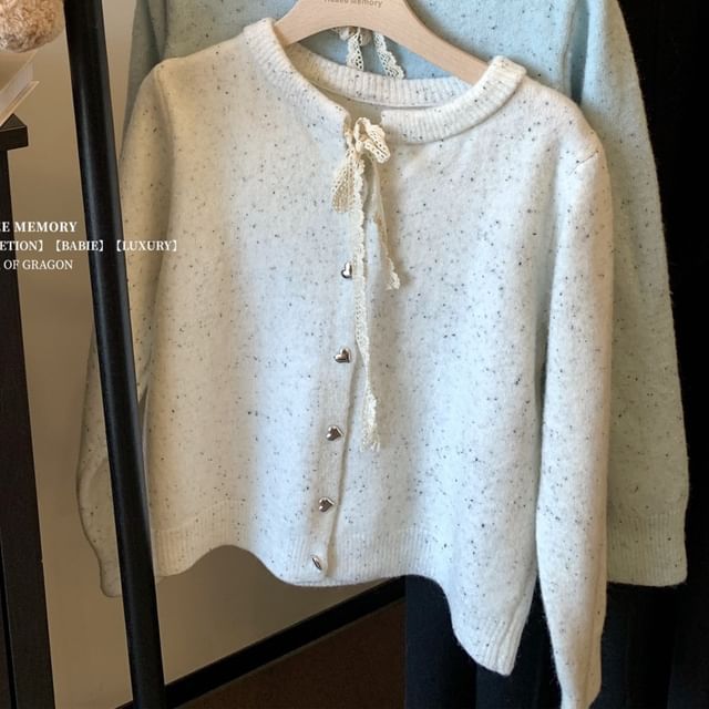 Round Neck Melange Tie Front Cardigan