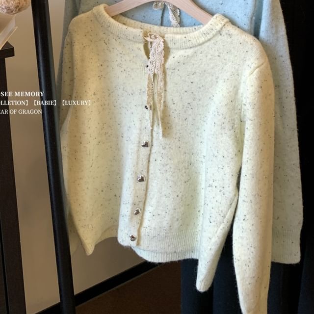 Round Neck Melange Tie Front Cardigan
