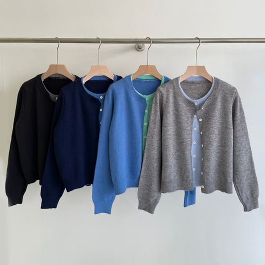 Crewneck Two Tone Cardigan