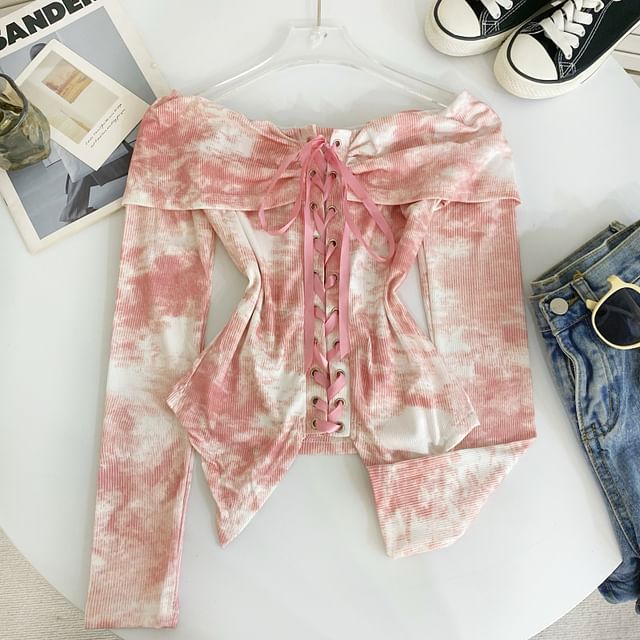 Asymmetrical Tie-Dye Lace-Up Cropped Top