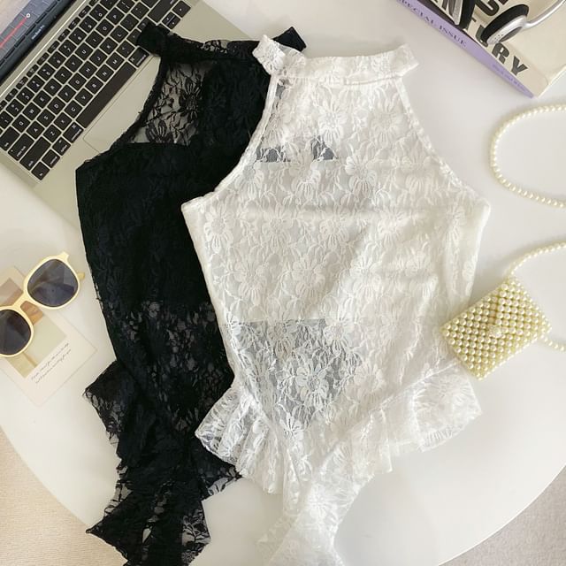 Sleeveless Asymmetric Lace Blouse