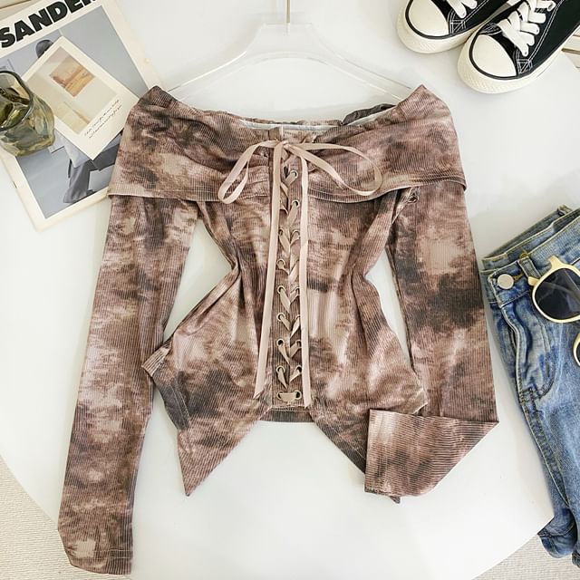 Asymmetrical Tie-Dye Lace-Up Cropped Top